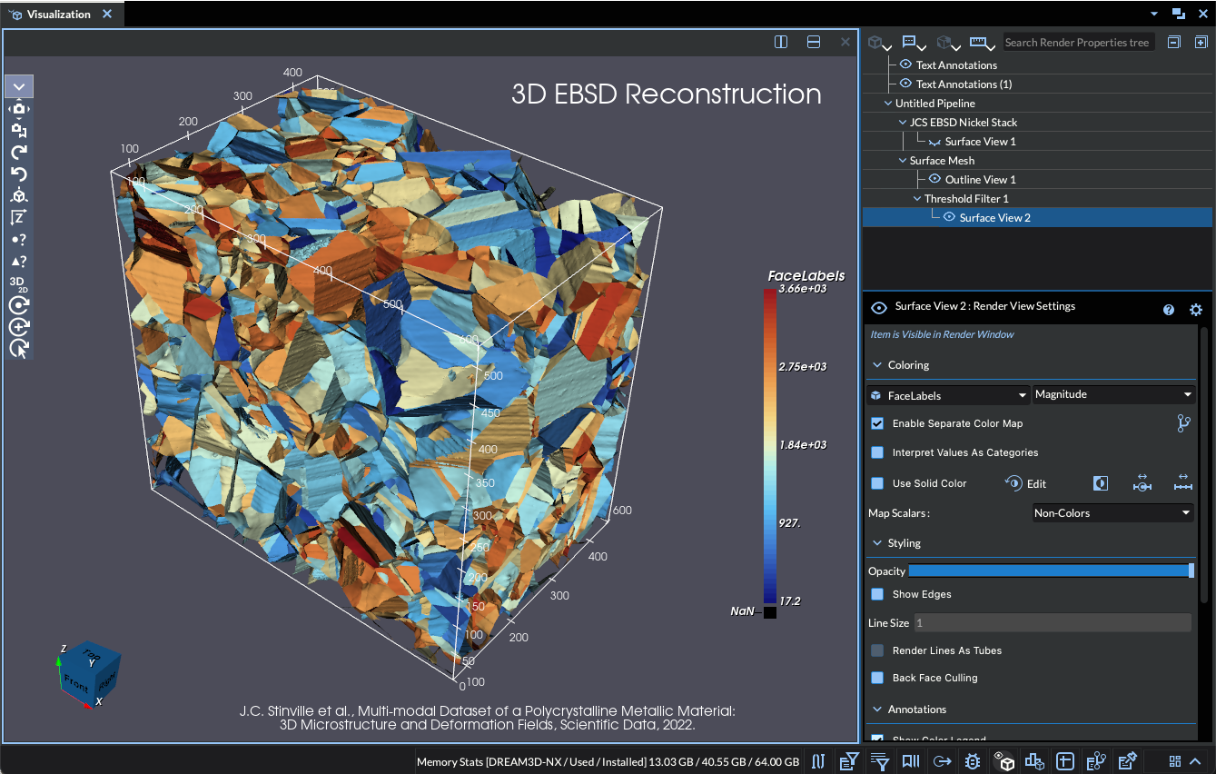 DREAM3D-NX 3D microstructure visualization